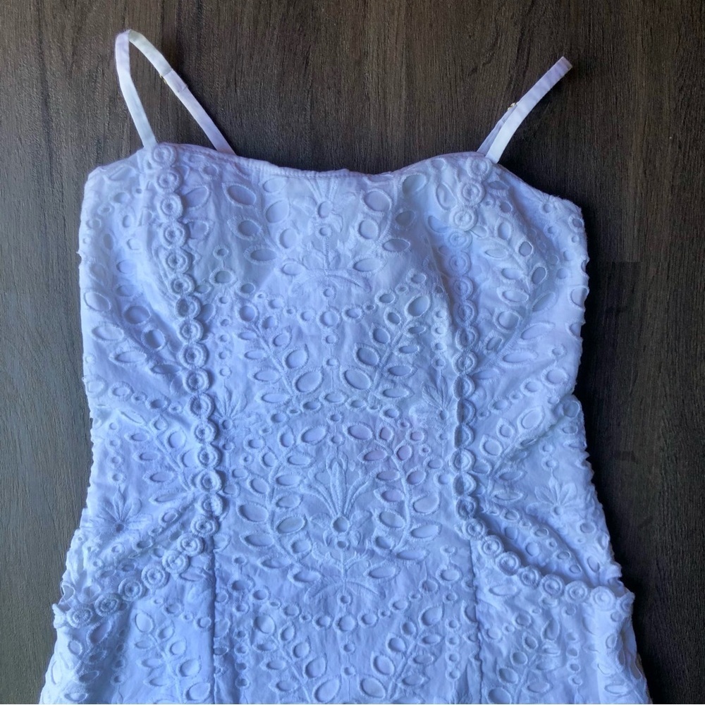 Lilly Pulitzer Shelli Eyelet Mini Dress Womens 0 White Cotton Resort Tropical - Picture 4 of 14